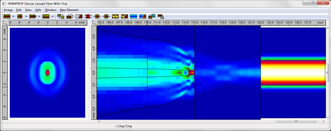 Focusing and coupling to planar waveguide after a lensed fiber in FIMMPROP