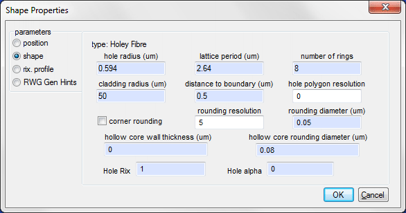 Interface for the pre-defined PFC shape in FIMMWAVE