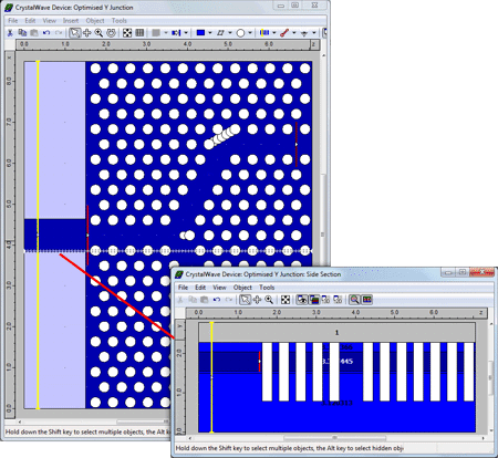 Photonic crystal waveguide layout with cross-section